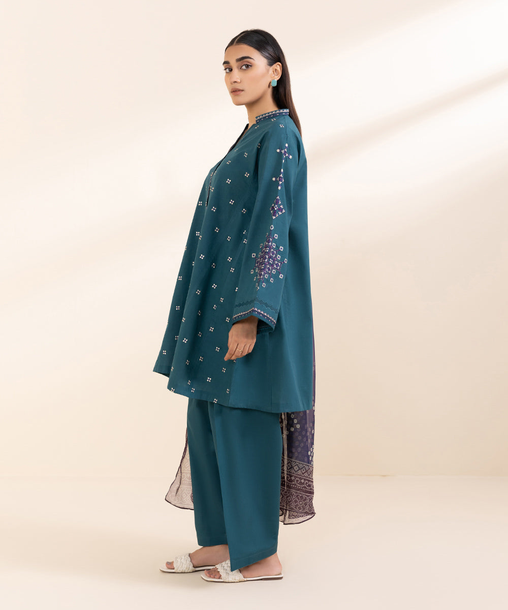 Women's Unstitched Lawn Green Embroidered 3 Piece Suit