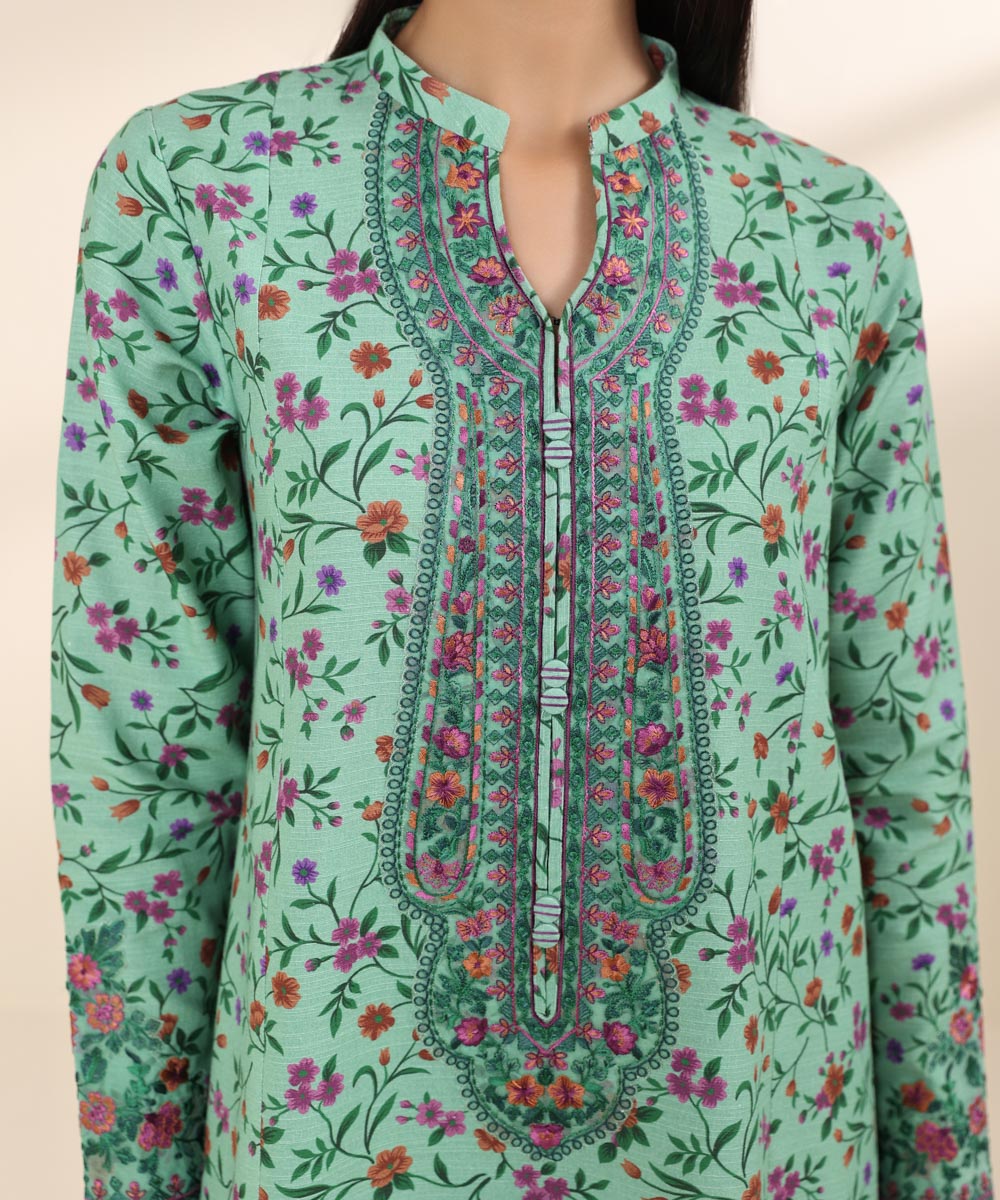 Women's Unstitched Light Khaddar Blue Embroidered 3 Piece Suit 