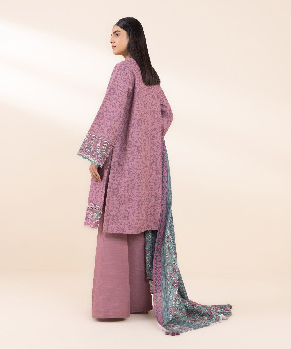 Women's Unstitched Khaddar Embroidered Purple 3 Piece Suit