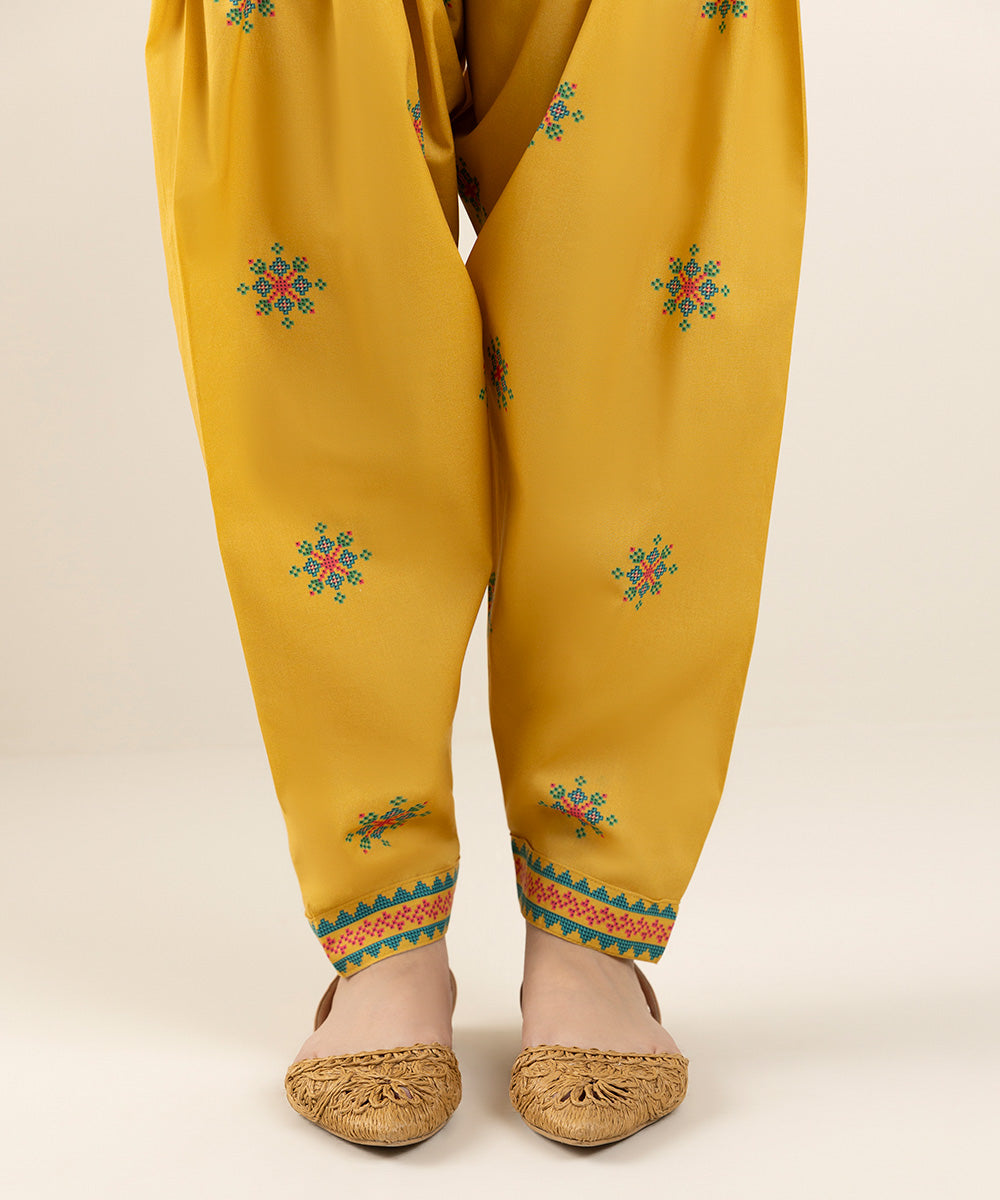 Women's Pret Textured Lawn Yellow Printed Shalwar