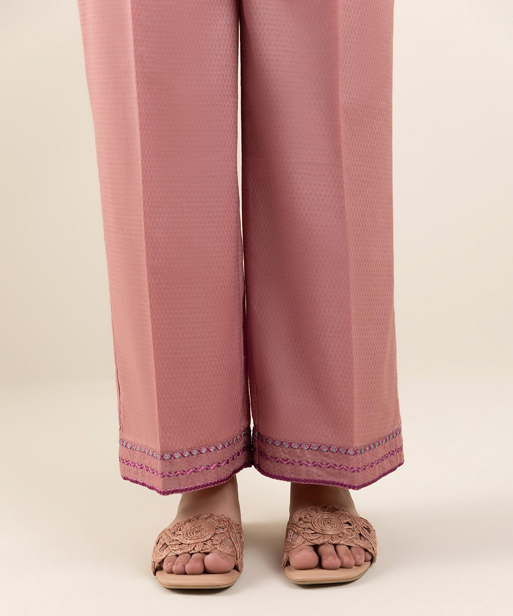 Women's Pret Dobby Pink Dyed Straight Pants