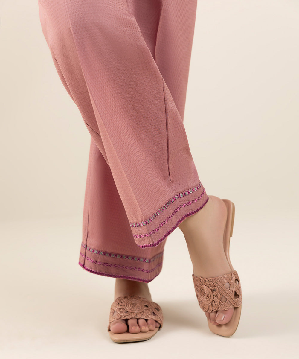 Women's Pret Dobby Pink Dyed Straight Pants
