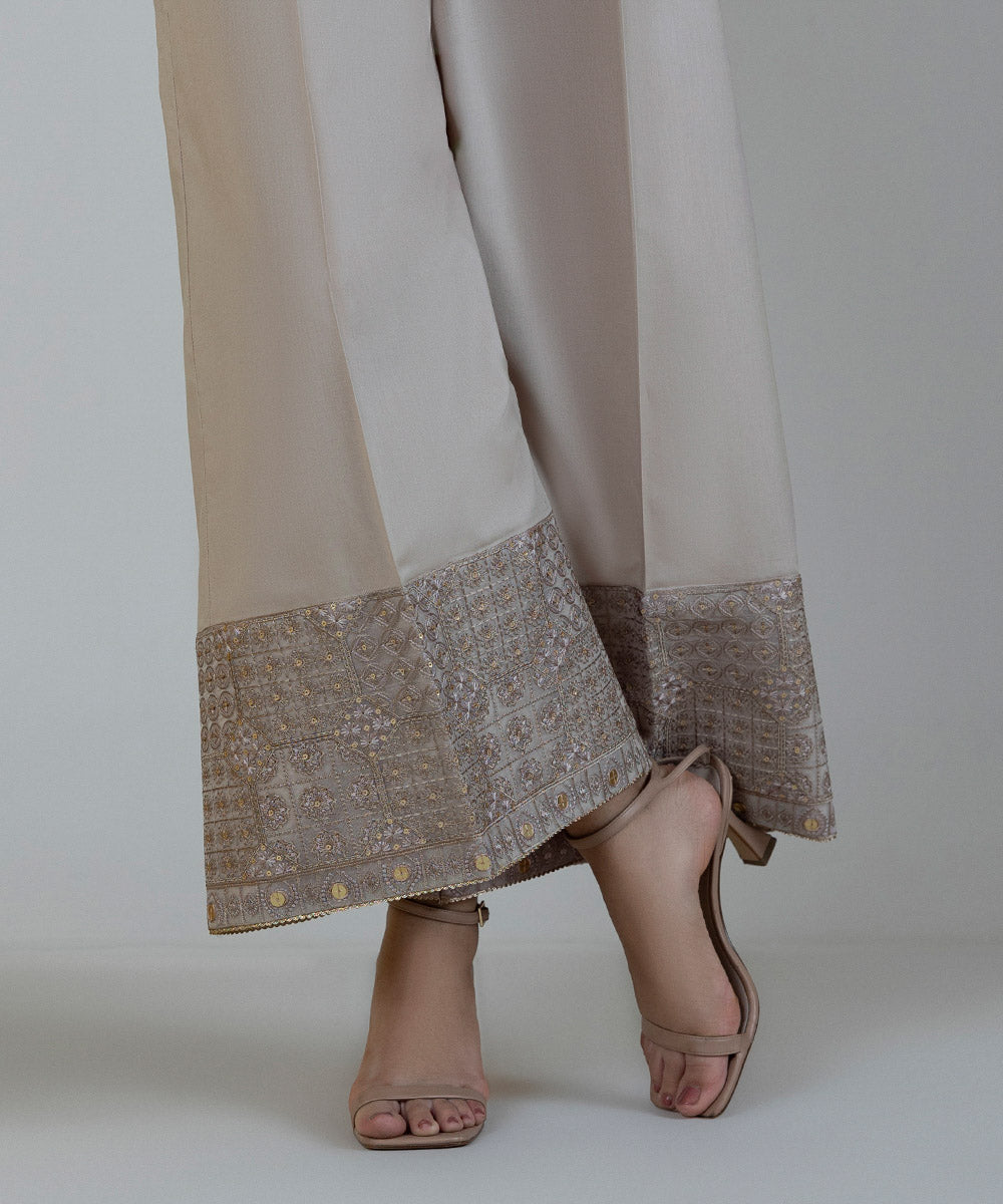 Women's Pret Cambric Embroidered Brown Culottes