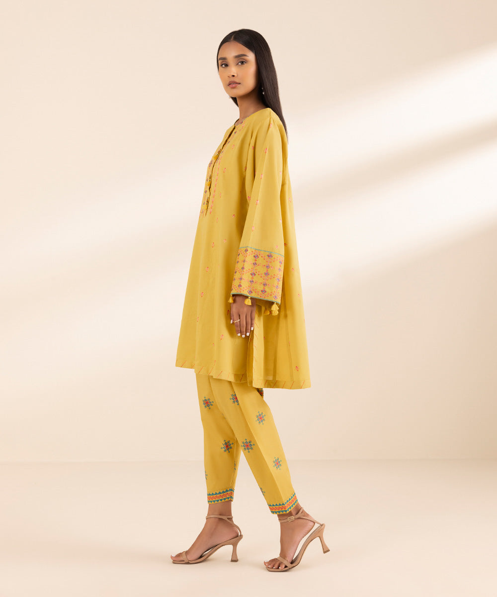 Women's Pret Textured Lawn Yellow Dyed Flared Shirt
