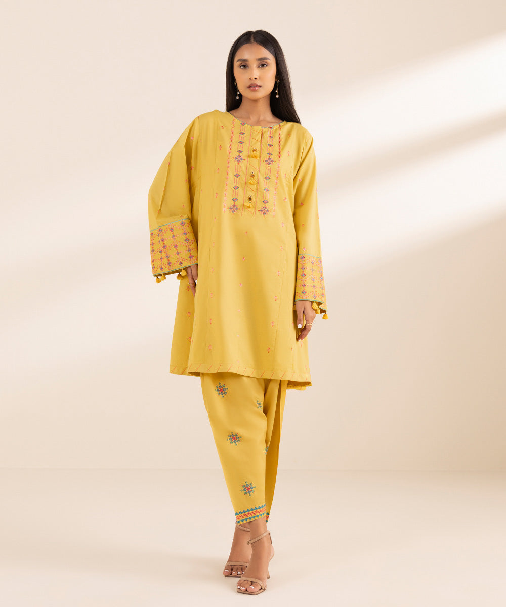 Women's Pret Textured Lawn Yellow Dyed Flared Shirt