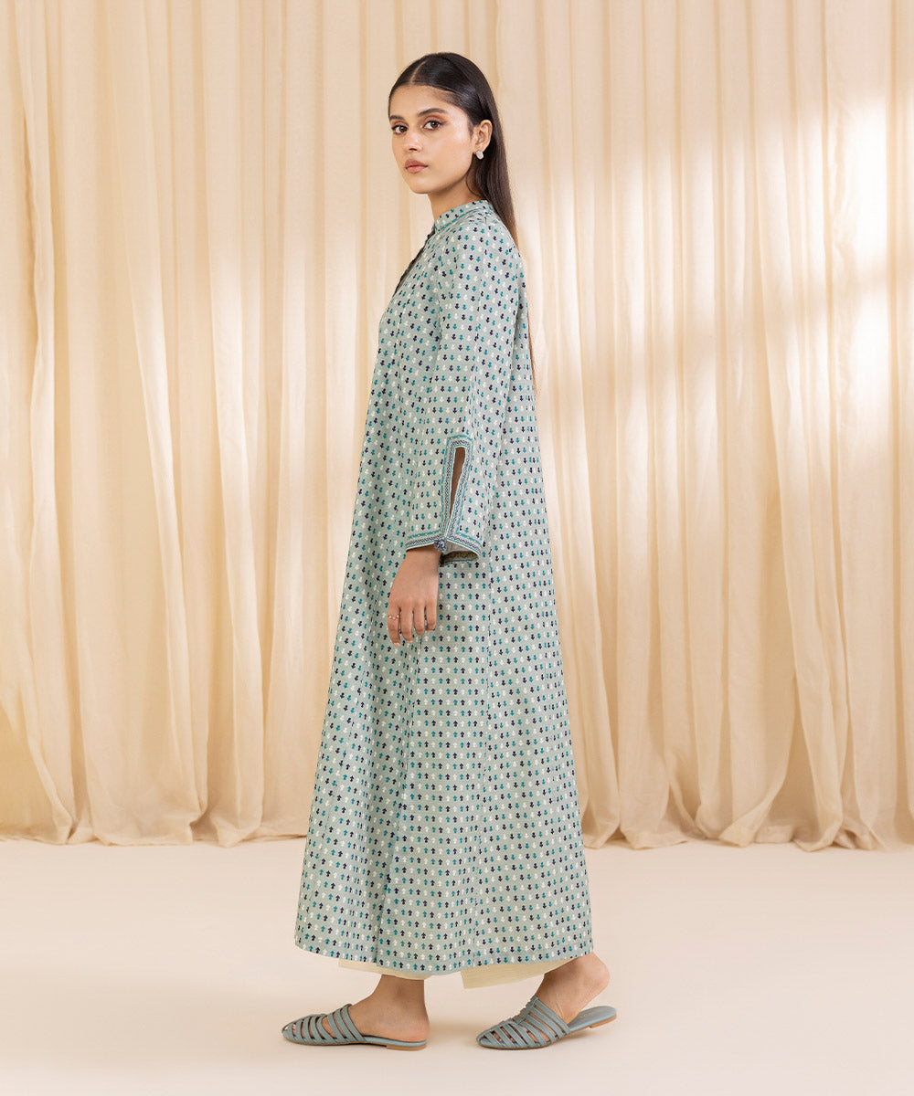 Women's Unstitched Printed Tidewater Blue Khaddar Shirt and Dupatta