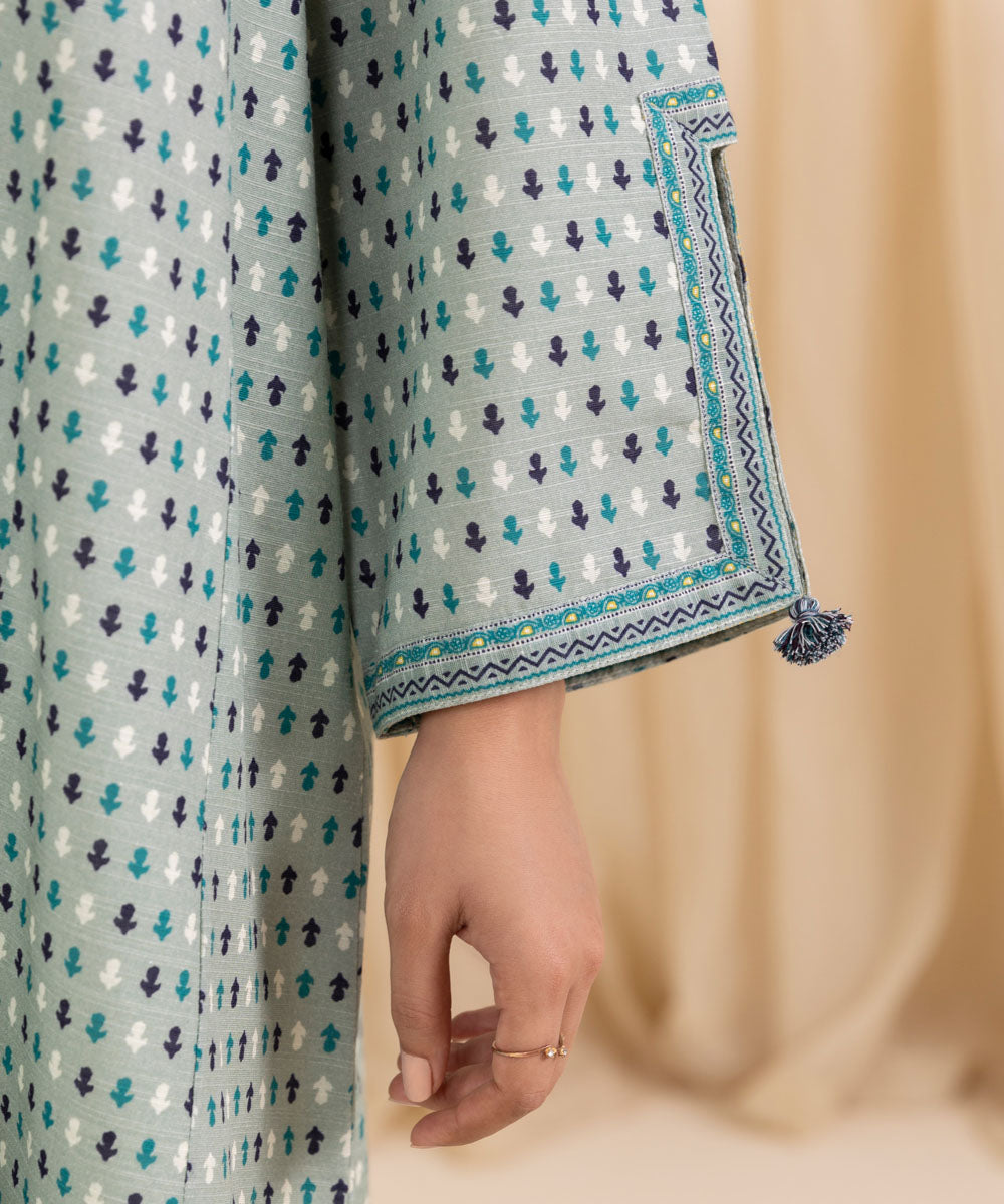 Women's Unstitched Printed Tidewater Blue Khaddar Shirt and Dupatta