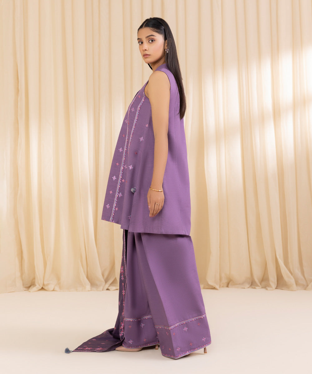 Women's Unstitched Embroidered Amethyst Smoke Khaddar Three Piece Suit