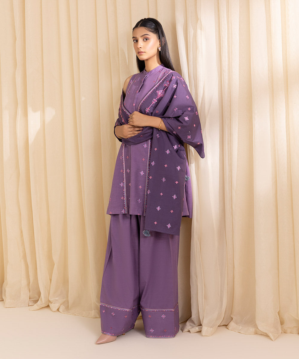 Women's Unstitched Embroidered Amethyst Smoke Khaddar Three Piece Suit