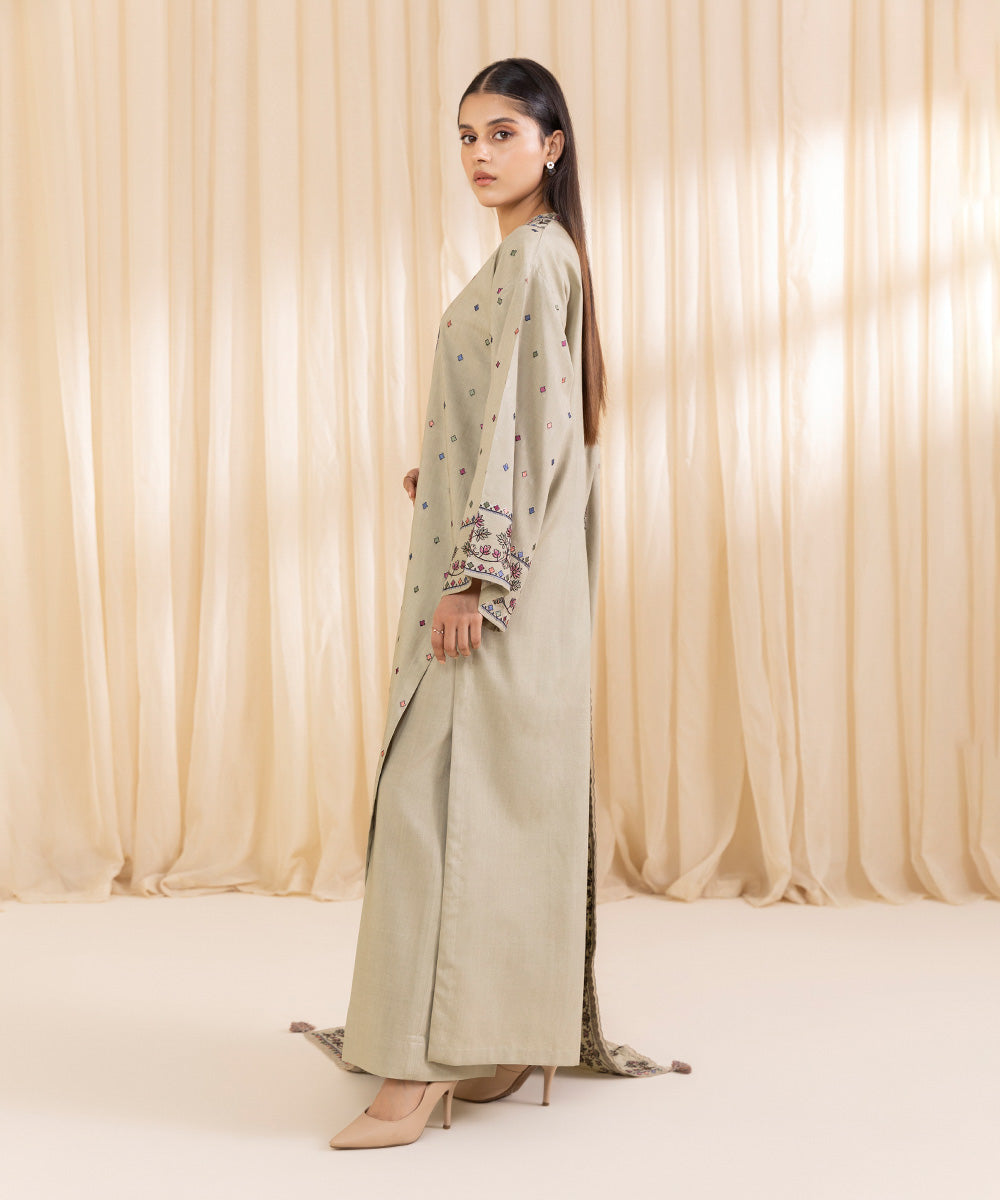 Women's Unstitched Embroidered Pistachio Linen Three Piece Suit