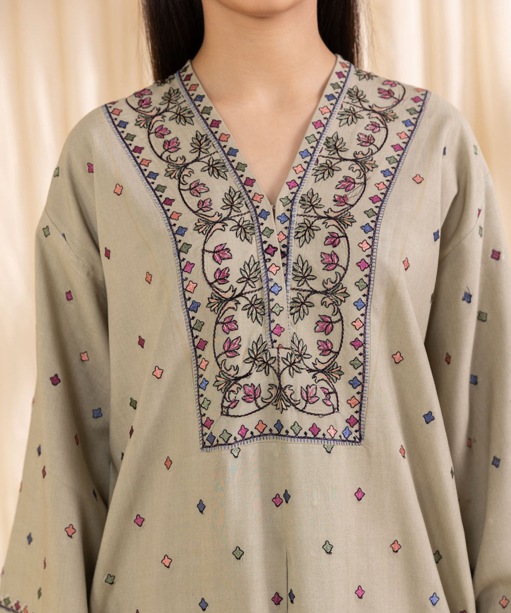 Women's Unstitched Embroidered Pistachio Linen Three Piece Suit