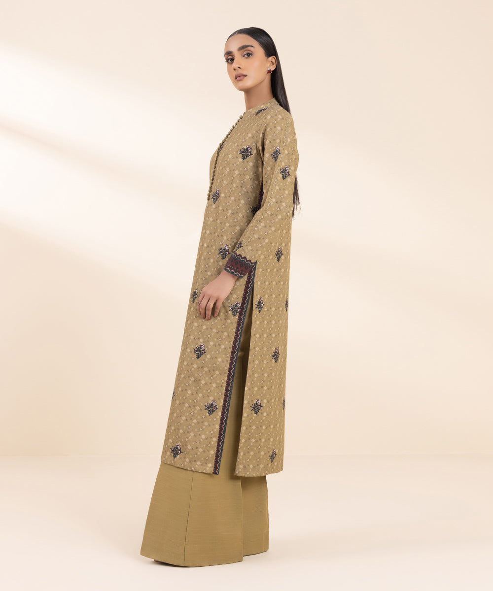 Women's Unstitched Embroidered Fawn Khaddar Shirt and Trousers