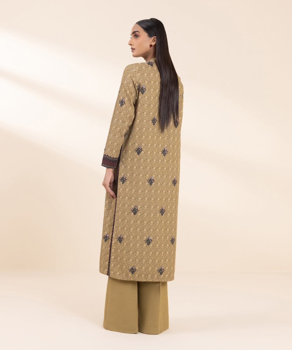 Women's Unstitched Embroidered Fawn Khaddar Shirt and Trousers