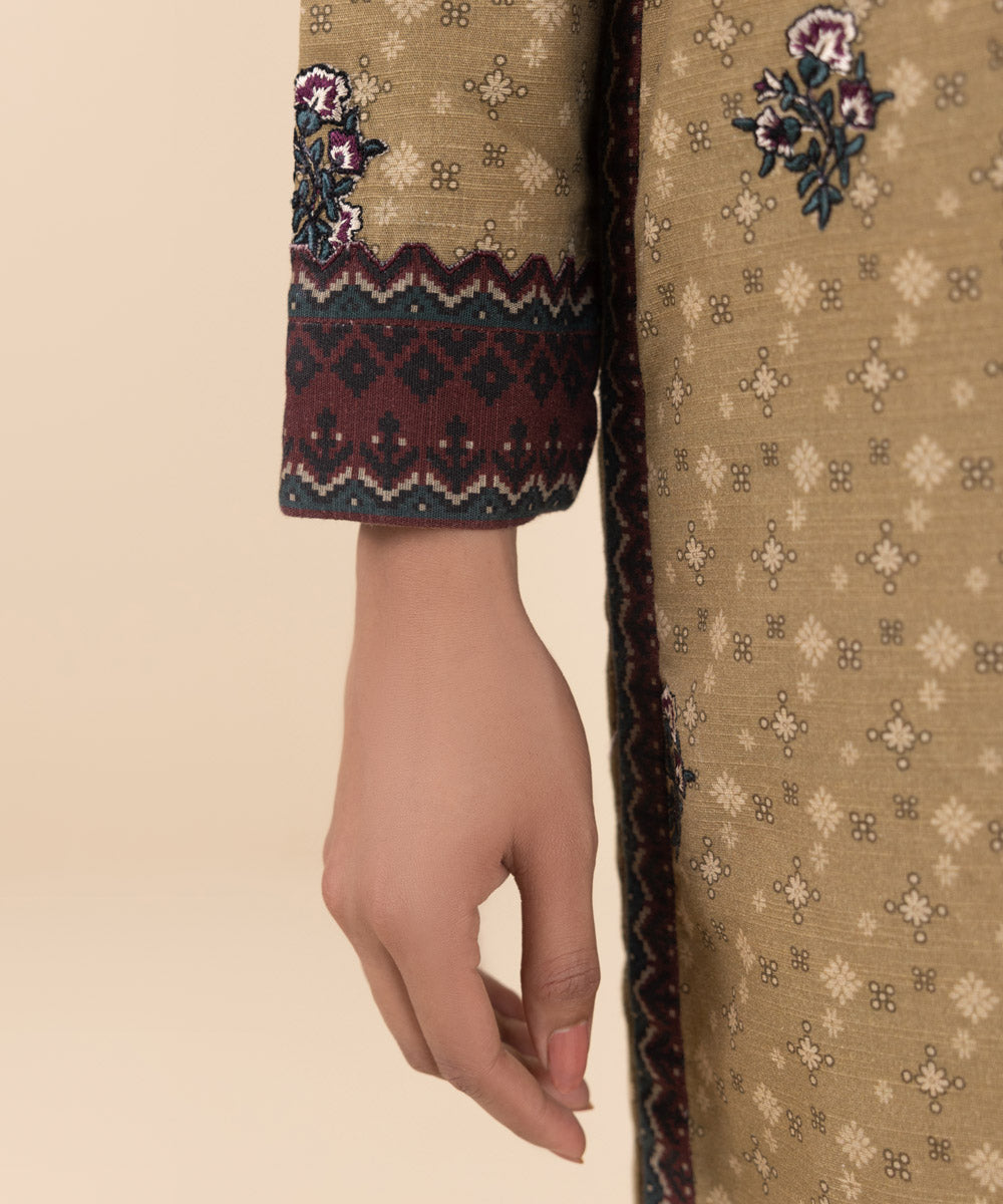 Women's Unstitched Embroidered Fawn Khaddar Shirt and Trousers