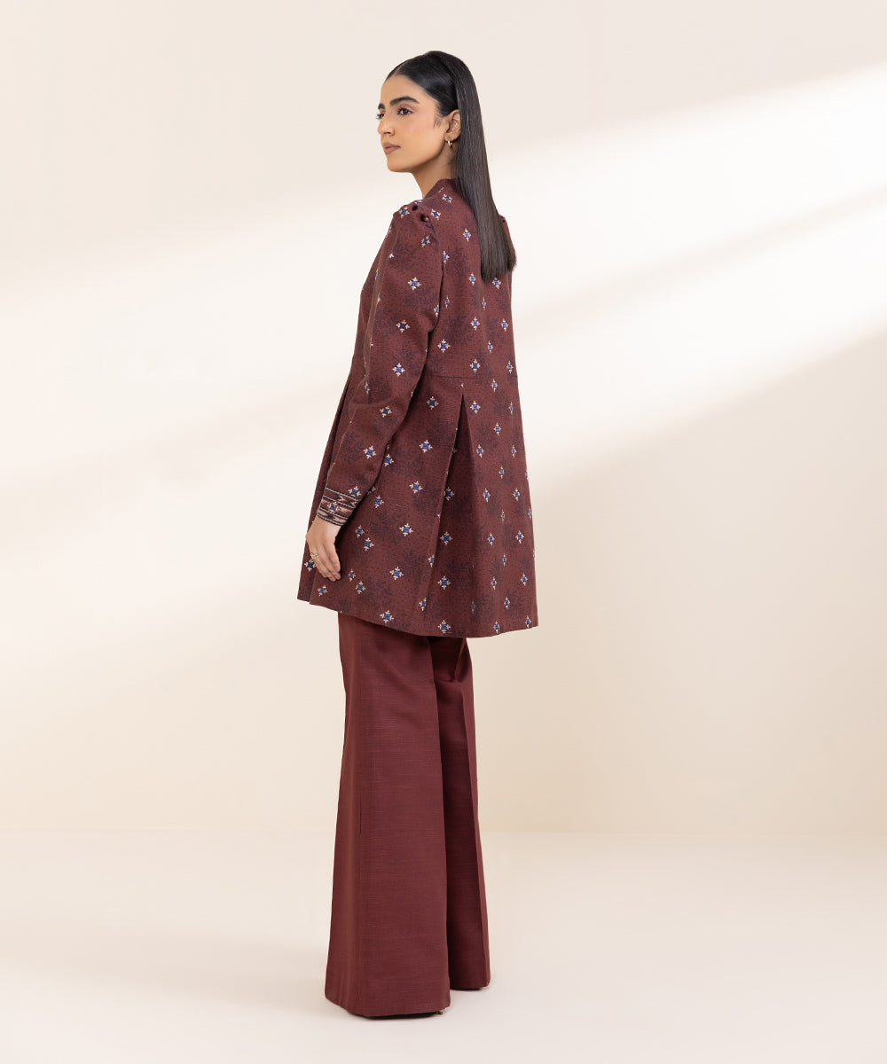 Women's Unstitched Embroidered Maroon Khaddar Shirt and Trousers