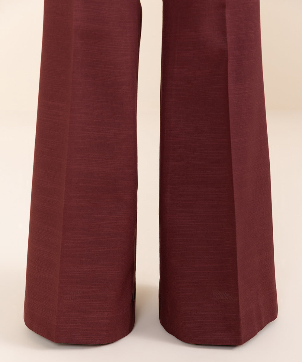 Women's Unstitched Embroidered Maroon Khaddar Shirt and Trousers