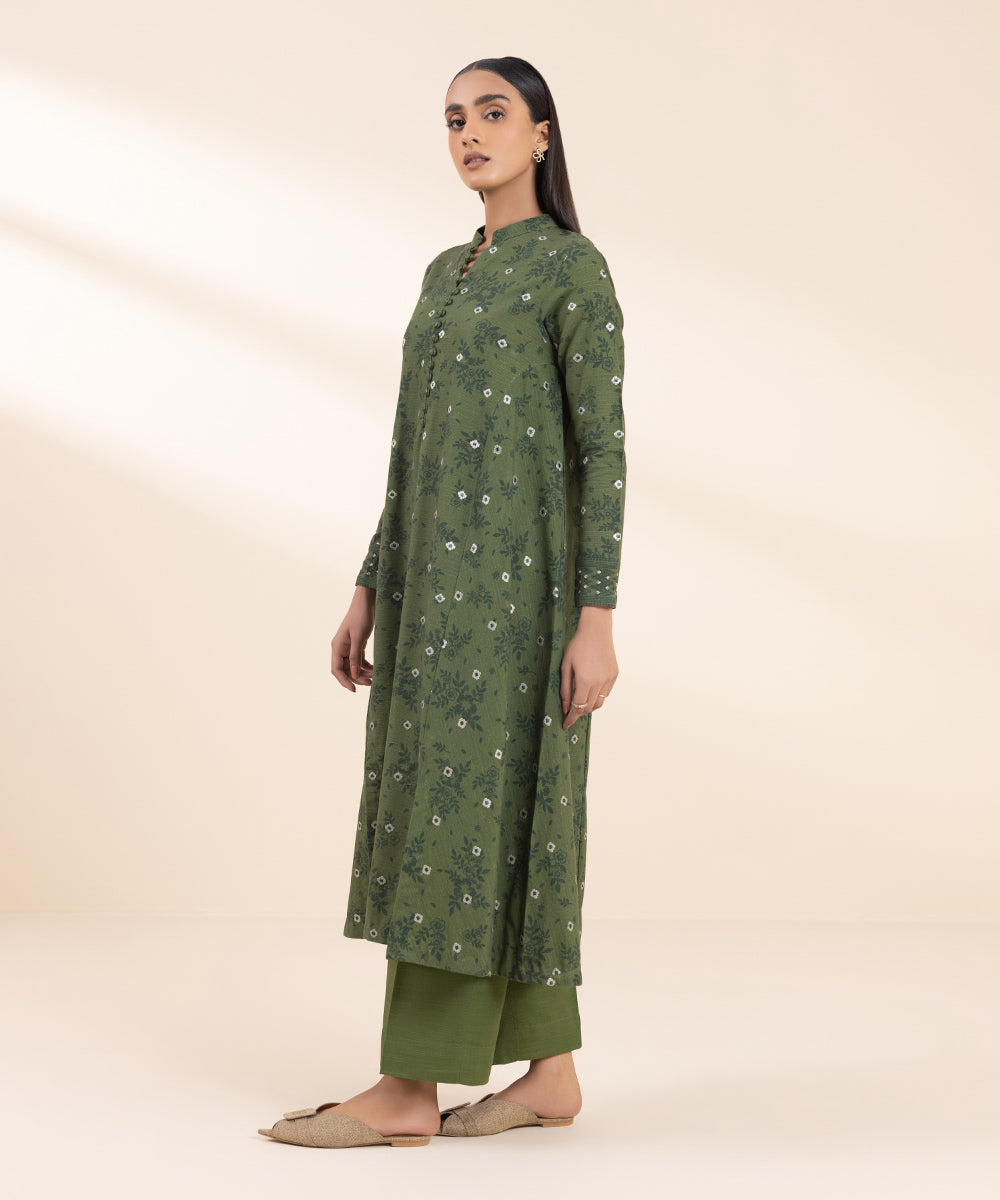 Women's Unstitched Embroidered Moss Green Khaddar Shirt and Trousers