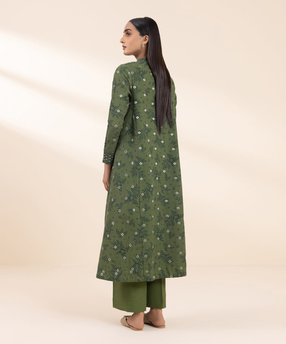 Women's Unstitched Embroidered Moss Green Khaddar Shirt and Trousers