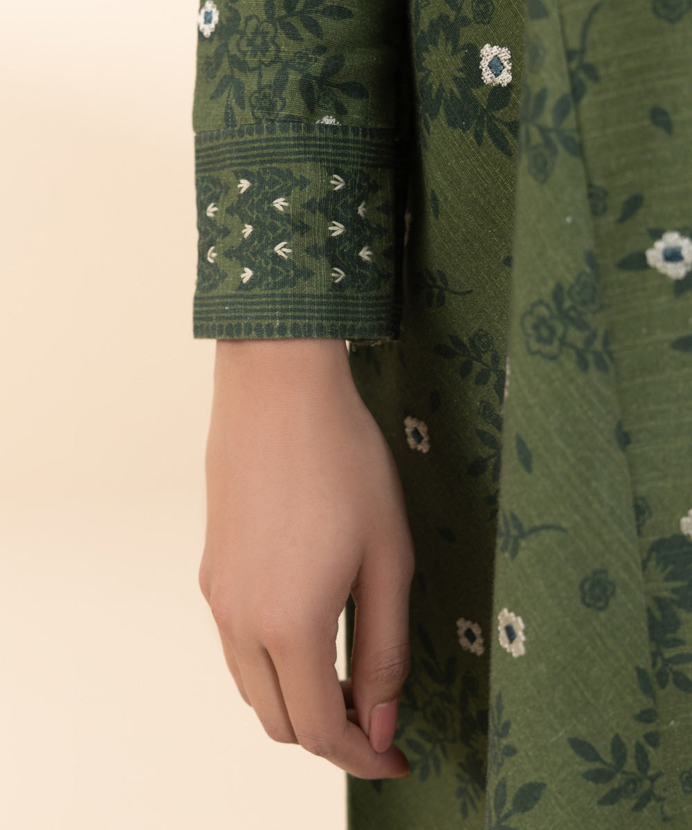 Women's Unstitched Embroidered Moss Green Khaddar Shirt and Trousers