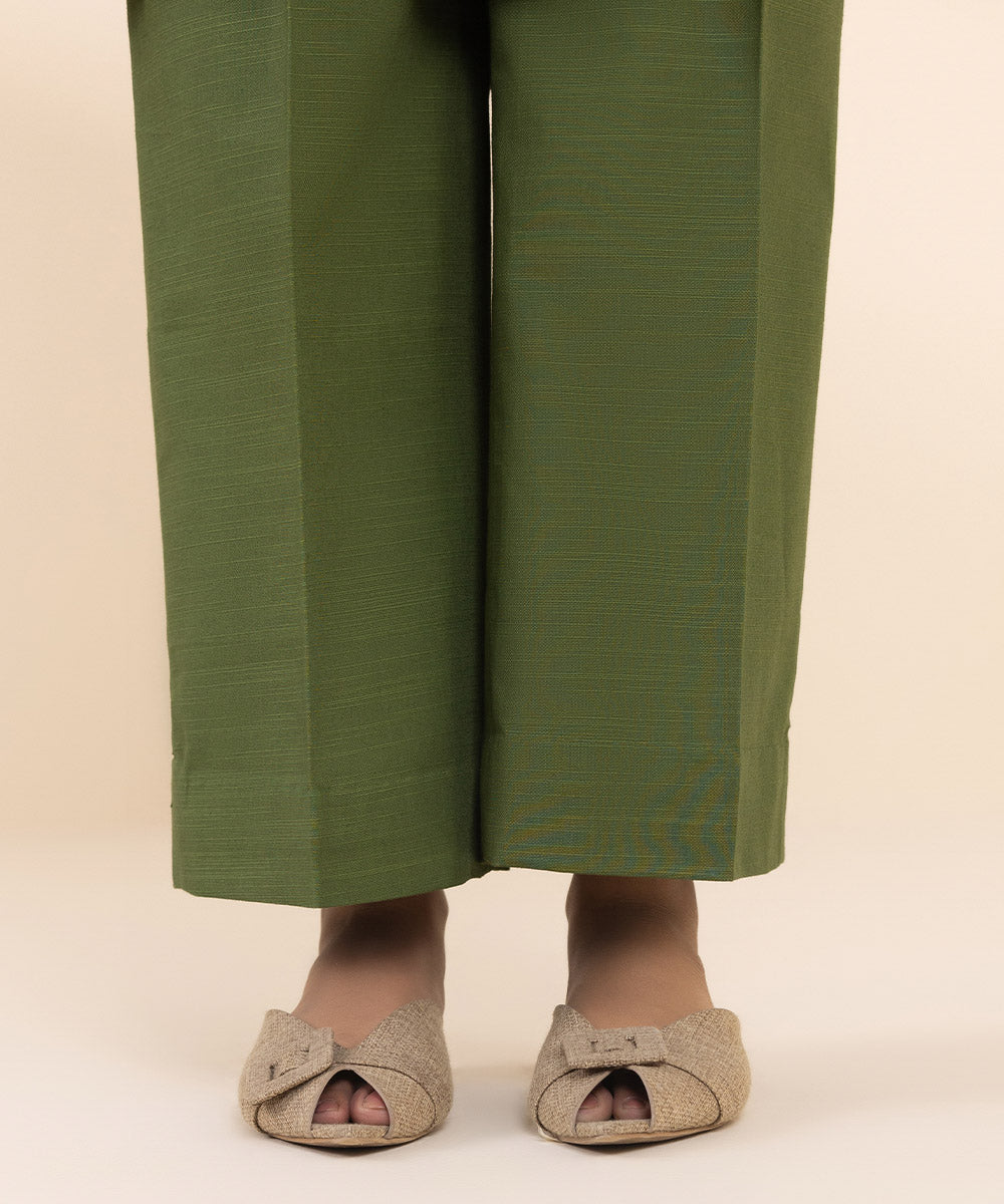 Women's Unstitched Embroidered Moss Green Khaddar Shirt and Trousers