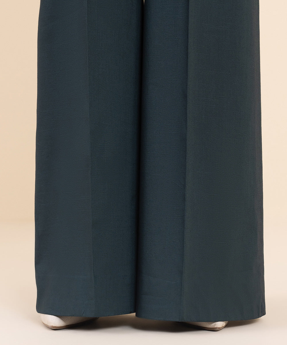 Women's Unstitched Embroidered Forest Green Cross Hatch Shirt and Trousers