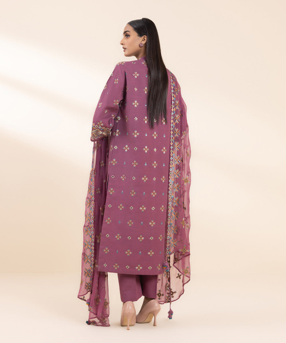 Women's Unstitched Embroidered Mauve Khaddar Three Piece Suit