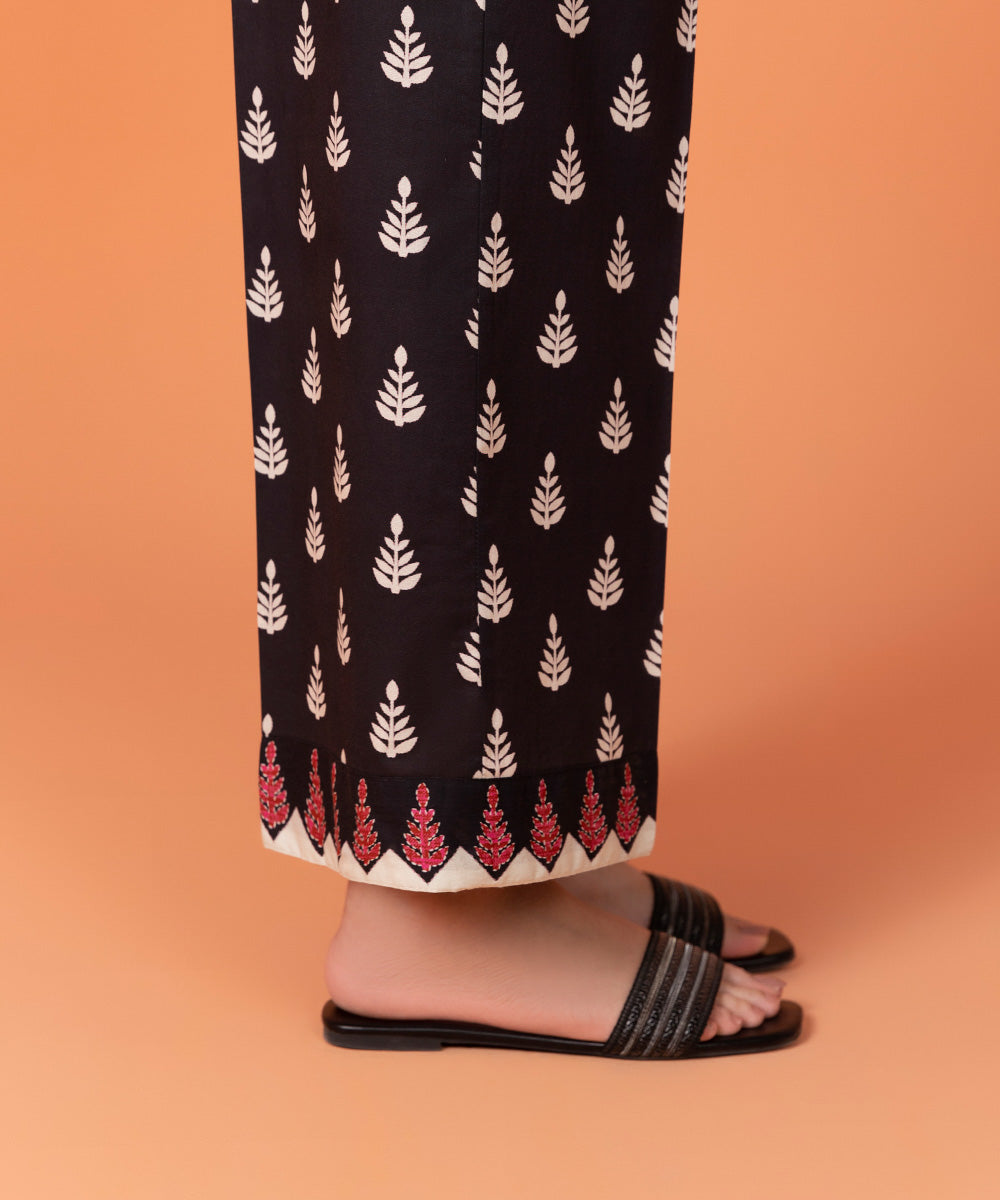Women's Intermix Pret Printed Cambric Black Trousers