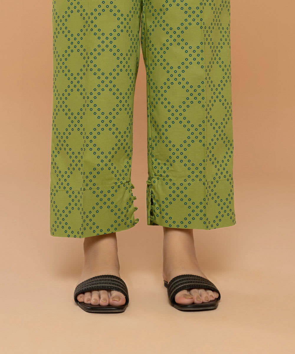 Women's Pret Printed Cambric Green Straight Pants