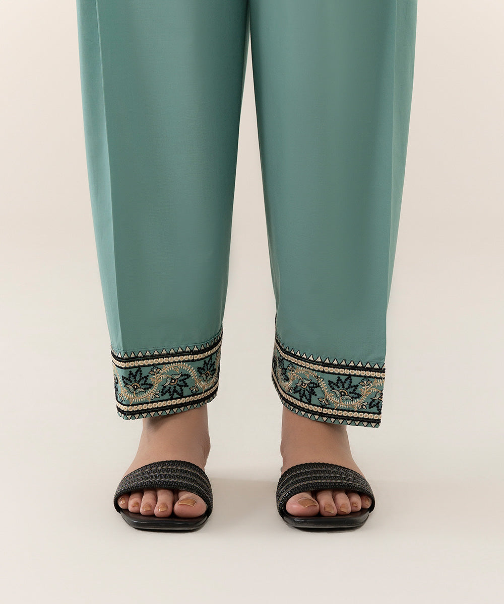 Women's Intermix Pret Cambric Embroidered Green Shalwar