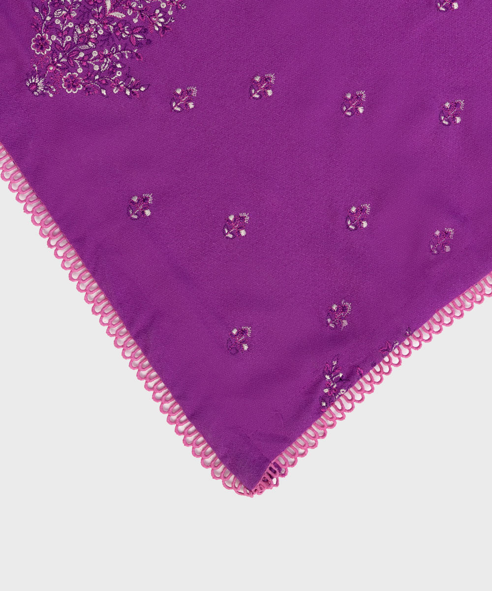 Women's Embroidered Purple Blended Viscose Shawl