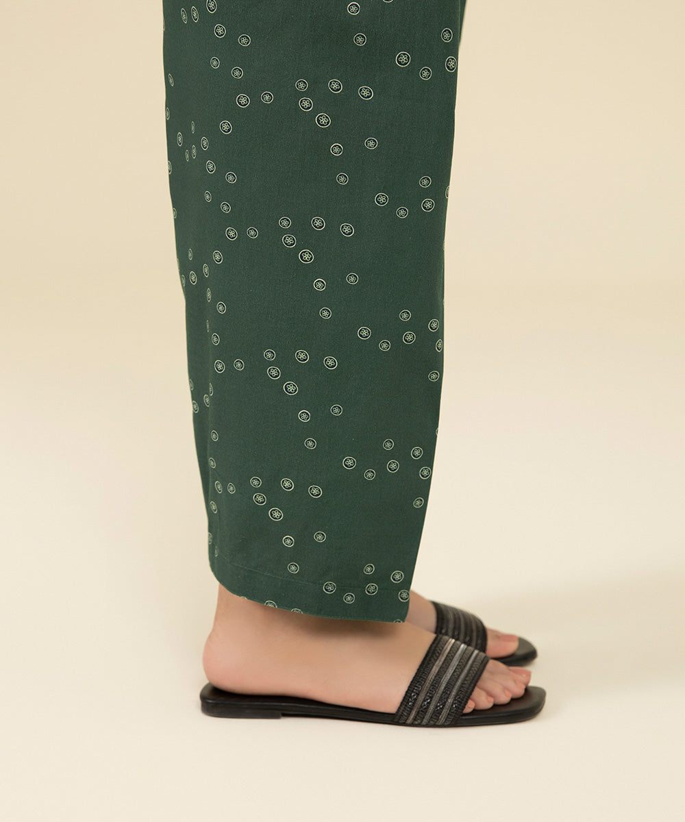 Women's Pret Independence Day Printed Cambric Green Trousers