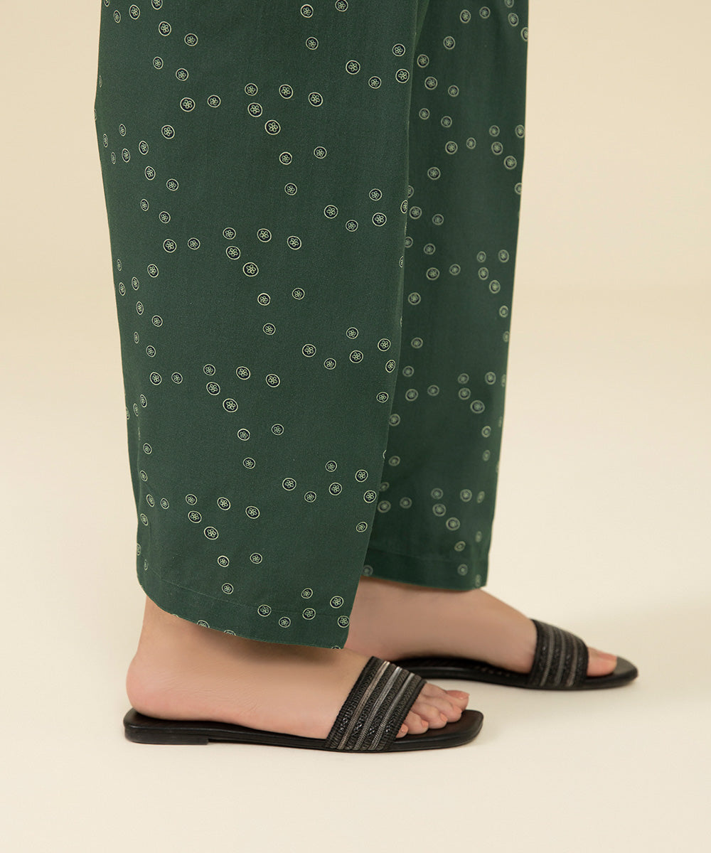 Women's Pret Independence Day Printed Cambric Green Trousers