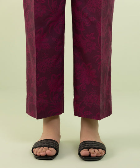 Women's Pret Cambric Printed Purple Straight Pants