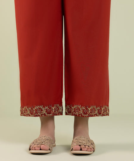 Women's Pret Cambric Embroidered Red Culottes