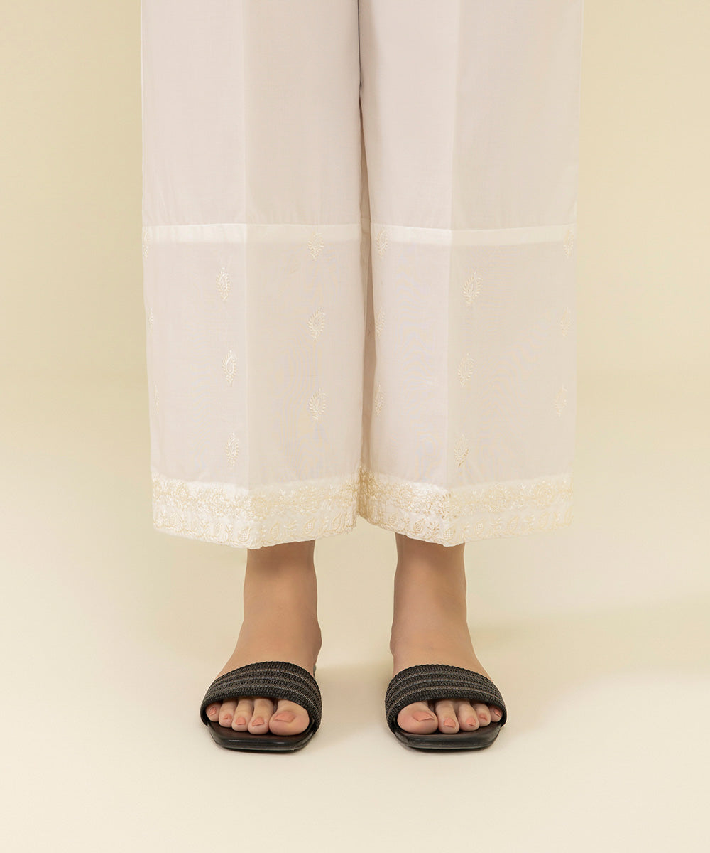 Women's Pret Independence Day Embroidered Cambric White Trousers