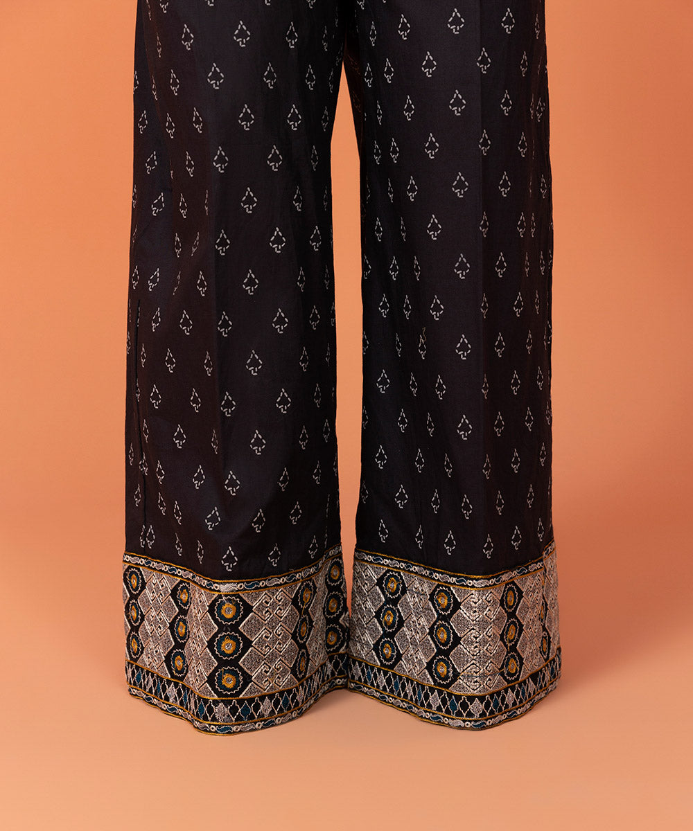 Women's Intermix Pret Printed Embroidered Cambric Black Trousers