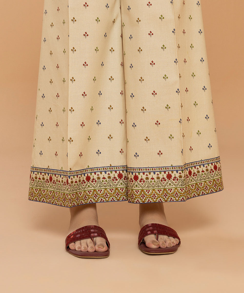 Women's Pret Printed Cambric Beige Culottes