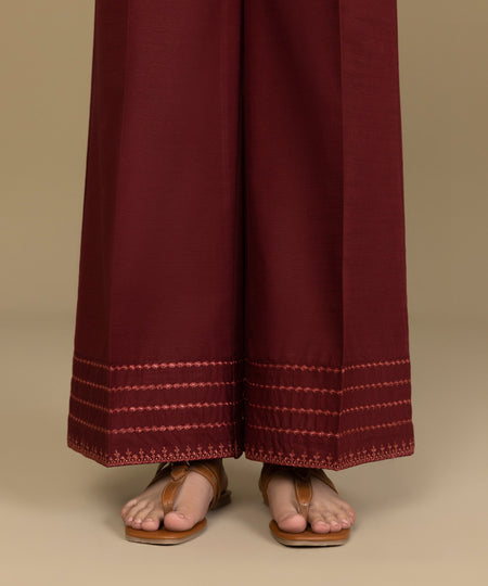 Women's Pret Khaddar Red Embroidered Culottes