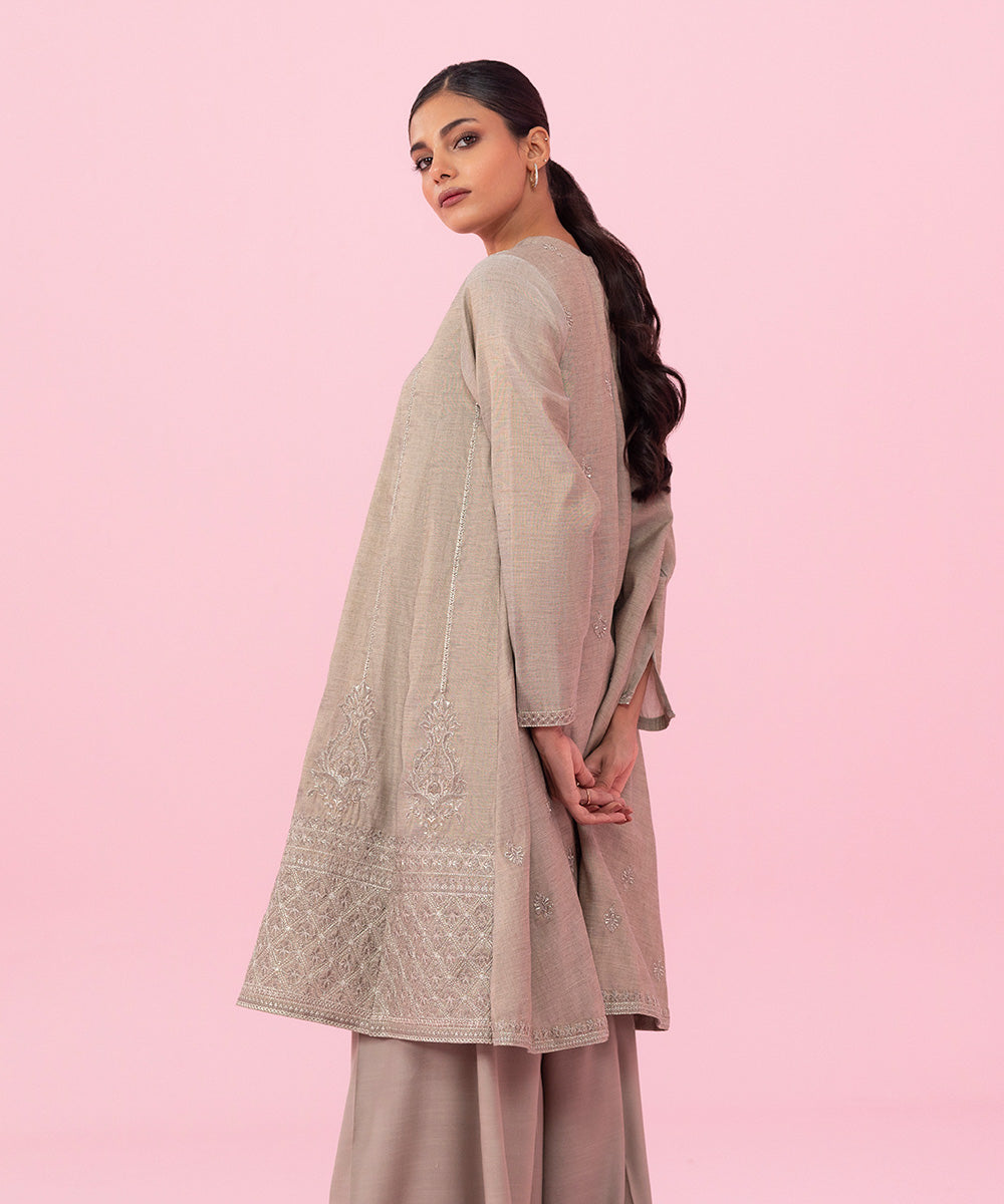Women's Festive Pret Embroidered Masoori Grey 2 Piece Suit with Sharara