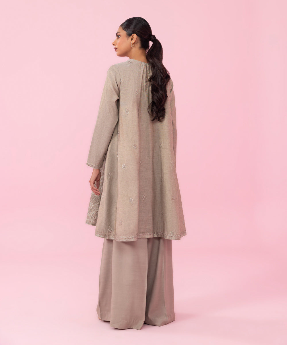 Women's Festive Pret Embroidered Masoori Grey 2 Piece Suit with Sharara