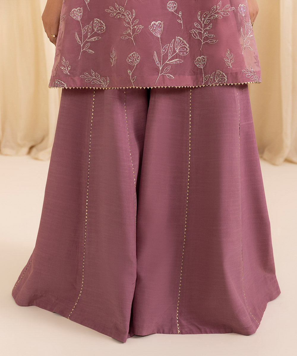 Women's Unstitched Lilac Blended Organza Three Piece Suit