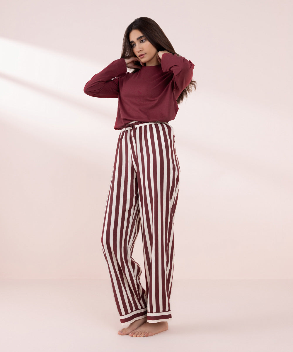 Women's Sleepwear Red Striped Pyjama