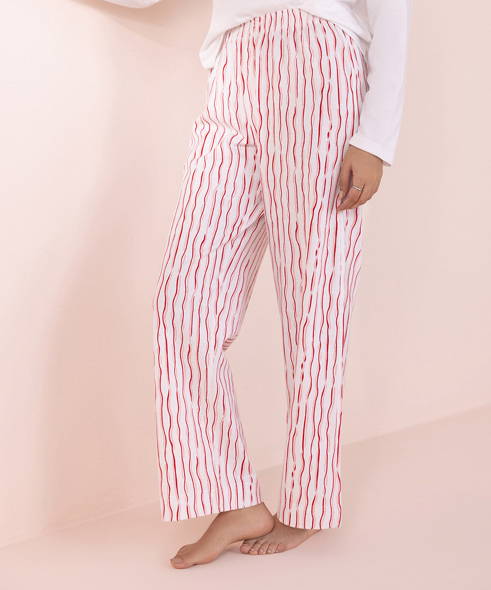 Women's Sleepwear White Printed Jersey Pyjama