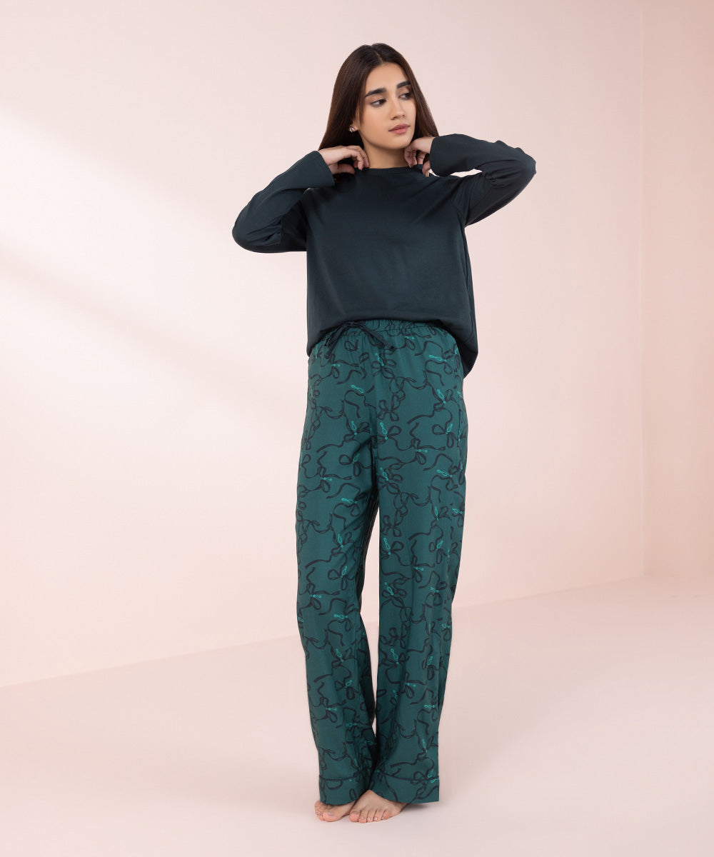 Women's Sleepwear Green Printed Pyjama