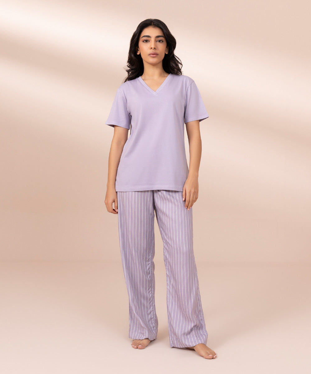 Women's Dove Grey Striped Printed Pyjama