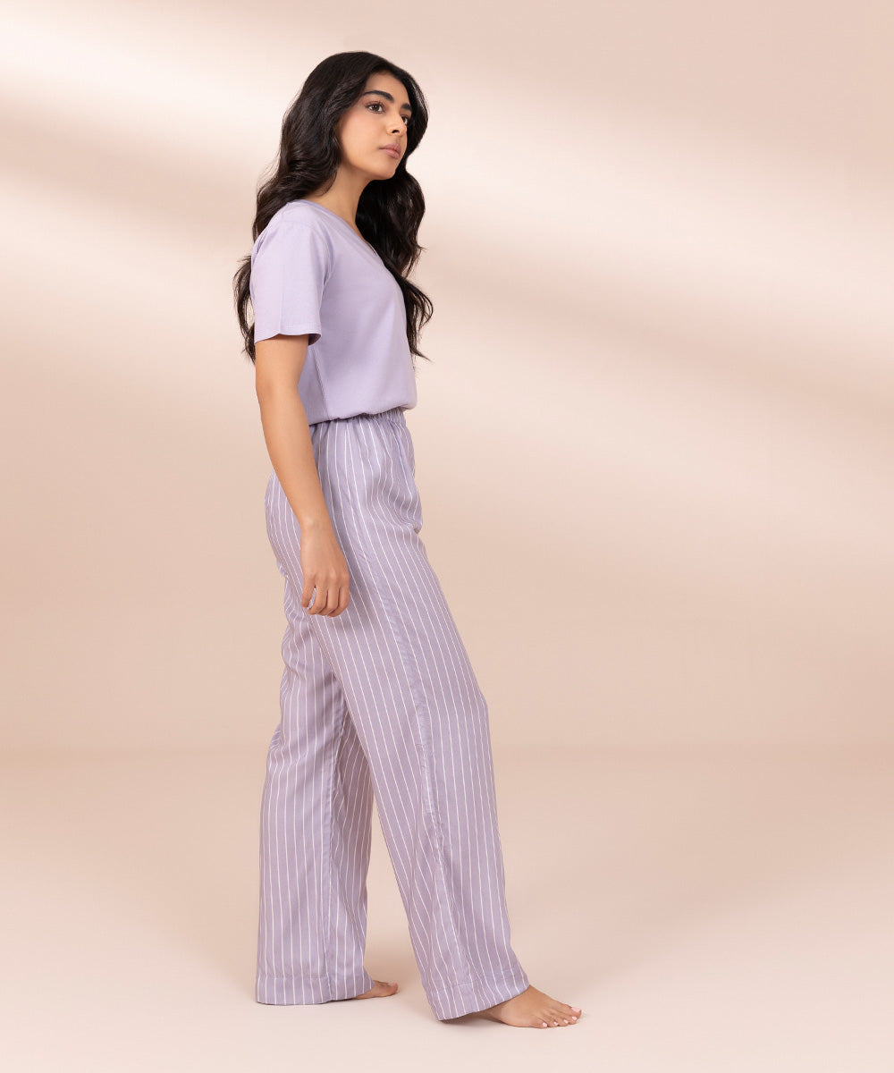 Women's Dove Grey Striped Printed Pyjama