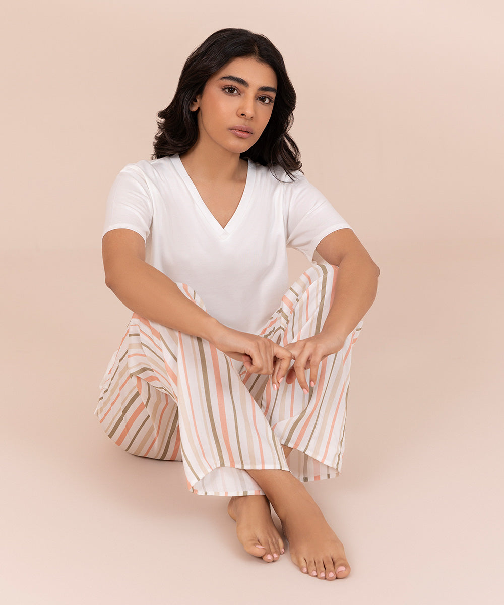 Women's Multicoloured Stripe Printed Pyjama