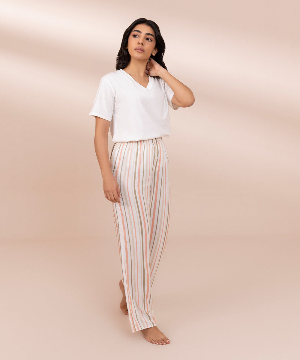 Women's Multicoloured Stripe Printed Pyjama