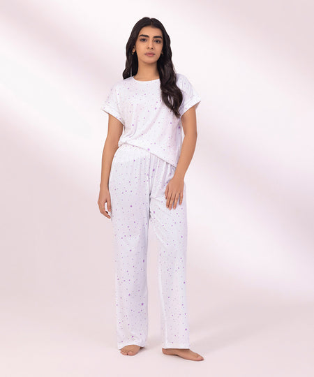 Women's White Printed Trousers