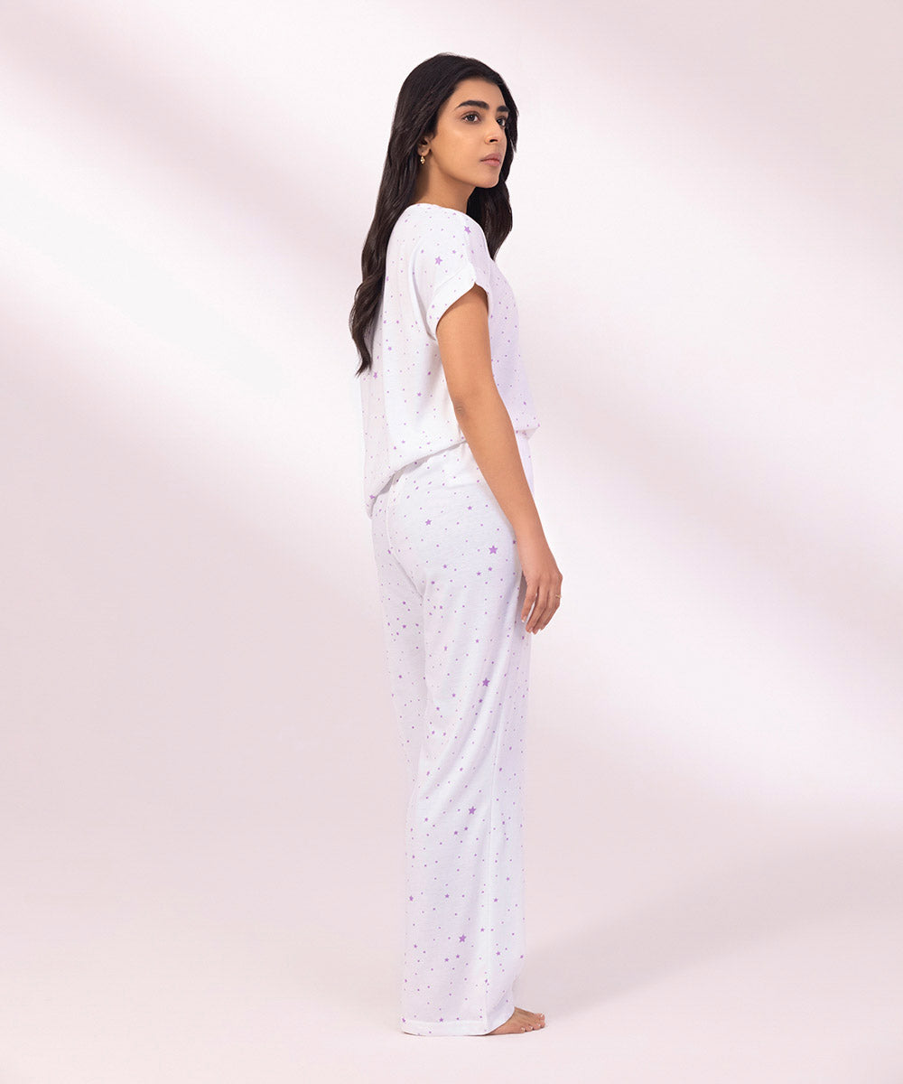 Women's White Printed Trousers